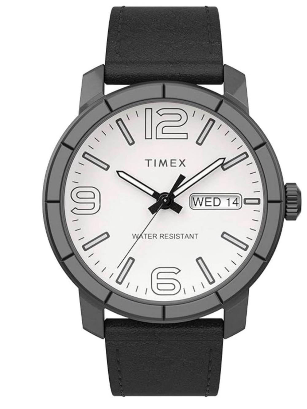 Timex Men's Black Strap White Dial Day-Date Watch - Modern Numeric Indices